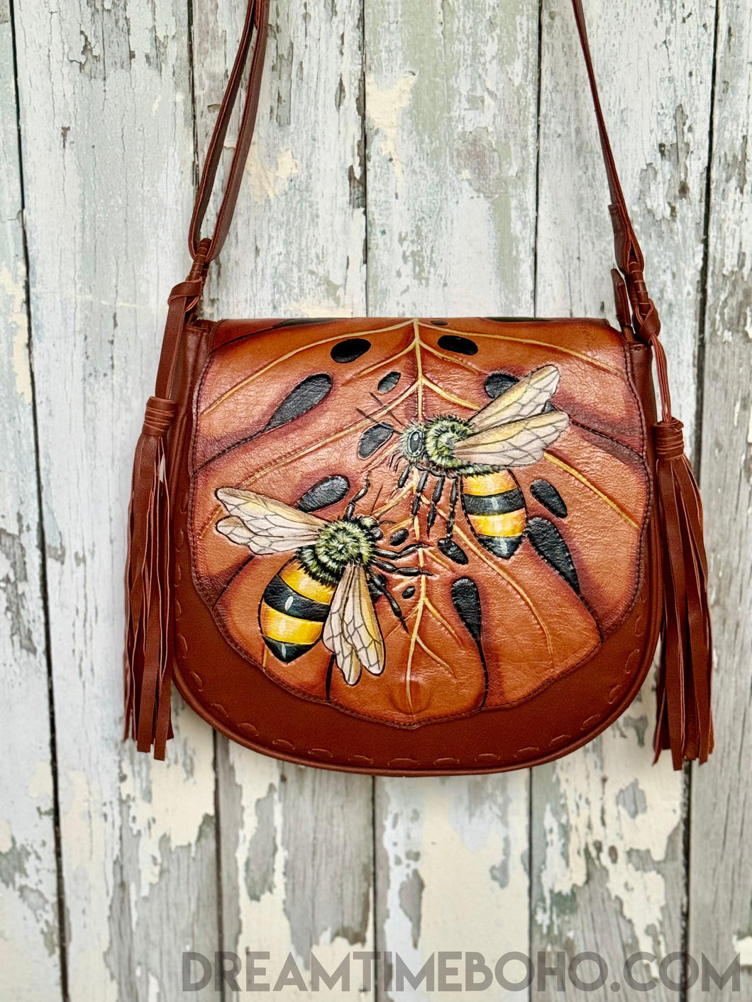 Bee Story Handcrafted Crossbody Leather Boho Bag-Crossbody Bag-Dreamtime Boho -Dreamtime Boho