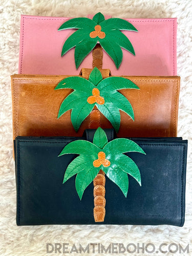 Boho Palm Tree Leather Wallet Purse-Handbags, Wallets & Cases-Dreamtime Boho -Pink-Dreamtime Boho