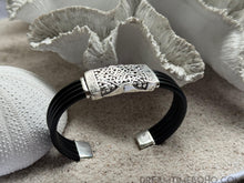 Load image into Gallery viewer, Tribal Pulse Sterling Silver Rubber Cuff – Unisex Bracelet-Apparel &amp; Accessories-Dreamtime Boho -Dreamtime Boho