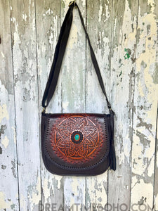 Mandala Leather Crossbody Boho Bag-Handbags, Wallets & Cases-Dreamtime Boho -Black-Dreamtime Boho