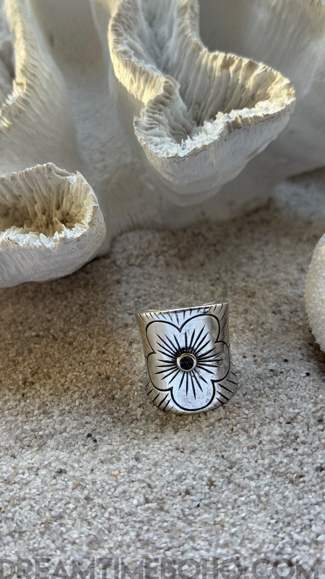 Wild Bloom Adjustable Silver Ring – Handcrafted Boho Style-Apparel & Accessories-Dreamtime Boho -Dreamtime Boho