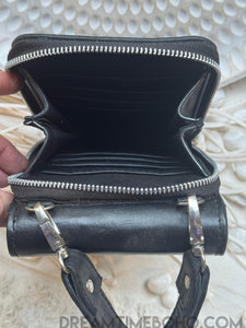 Hand-Tooled Leather Crossbody Wallet with Mandala Design-Apparel & Accessories-Dreamtime Boho -Black-Dreamtime Boho