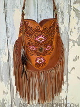 Load image into Gallery viewer, Goddess Hand Tooled Fringe Leather Boho Bag-Fringed Bag-Dreamtime Boho-Dreamtime Boho