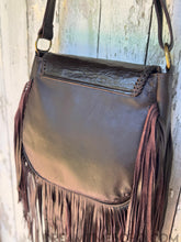 Load image into Gallery viewer, Night Guardian Hand Tooled Owl Leather Fringe Crossbody Bag – Hand Painted Boho Artisan Bag-Handbags, Wallets &amp; Cases-Dreamtime Boho -Dreamtime Boho