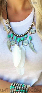 Fly High Turquoise Feather Boho Necklace - Boho Gypsy-NECKLACE-Dreamtime Boho-Dreamtime Boho