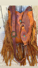 Load image into Gallery viewer, Hand Tooled Dream Angel Fringe Leather Boho Bag