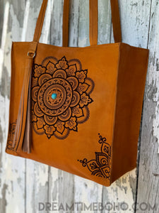 Mandala Leather Tote Shoulder Bag-Leather Shoulder Bag-Dreamtime Boho-Dreamtime Boho