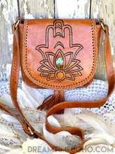 Load image into Gallery viewer, Hamsa Hand Leather Crossbody Boho Handbag-Crossbody Bag-Dreamtime Boho-Dreamtime Boho