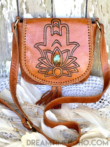 Hamsa Hand Leather Crossbody Boho Handbag-Crossbody Bag-Dreamtime Boho-Dreamtime Boho