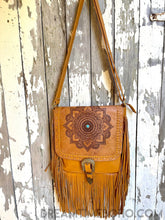 Load image into Gallery viewer, Mandala Turquoise Leather Fringed Crossbody Boho bag-Crossbody Bag-Dreamtime Boho-Dreamtime Boho