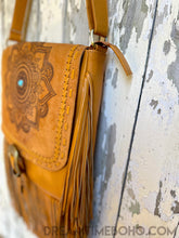 Load image into Gallery viewer, Mandala Turquoise Leather Fringed Crossbody Boho bag-Crossbody Bag-Dreamtime Boho-Dreamtime Boho