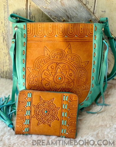 Mandala Leather Hand Tooled Crossbody Boho Bag-Crossbody Handbag-Dreamtime Boho-Black-Dreamtime Boho