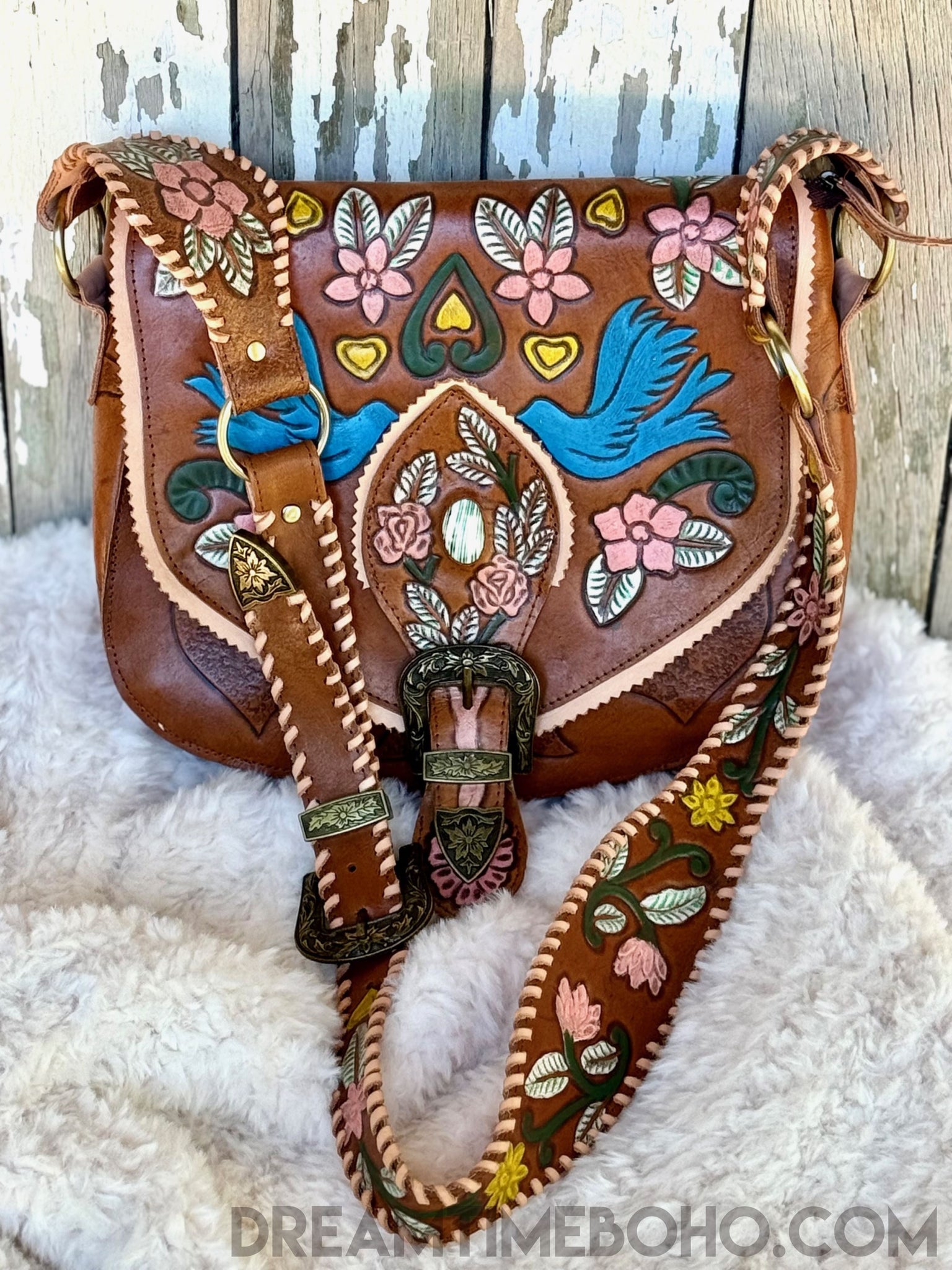 Love Story Antique Brown Hand Painted Leather Bag Dreamtime Boho