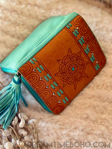 Mandala Leather Boho Wallet Purse Mint Green-Wallet Purse-Dreamtime Boho-Dreamtime Boho