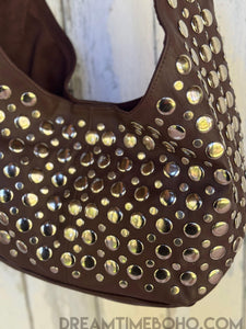 Leather Studded Shoulder Bag – Rock Star Boho Vibes-Apparel & Accessories-Dreamtime Boho -Chocolate-Dreamtime Boho