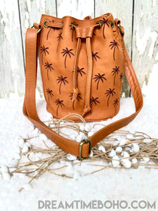 Coastal Palm Leather Crossbody Bucket Bag-Crossbody Bag-Dreamtime Boho-Dreamtime Boho