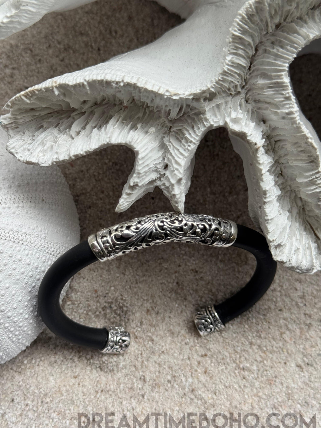 Mystic Sands Unisex Sterling Silver Rubber Cuff Bracelet-Apparel & Accessories-Dreamtime Boho -Dreamtime Boho