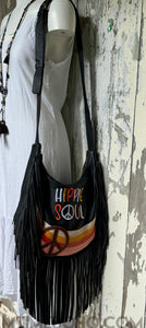 Hippie Soul Leather Fringe Boho Bag -Black-Leather Crossbody Bag-Dreamtime Boho -Dreamtime Boho