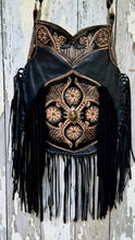 Load image into Gallery viewer, Desert Bloom Hand Tooled Leather Fringe Crossbody Bag – Black