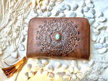 Load image into Gallery viewer, Mandala Turquoise Stone Hand Tooled Leather Wallet Purse-Apparel &amp; Accessories-Dreamtime Boho -Dreamtime Boho