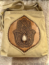 Load image into Gallery viewer, Hamsa Hand Tooled Leather Crossbody Boho Bag-Handbags, Wallets &amp; Cases-Dreamtime Boho -Dreamtime Boho