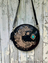 Load image into Gallery viewer, Rustic Moon Hand Tooled Round Leather Boho Bag
