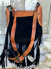 Load image into Gallery viewer, Black Leather Suede Handtooled Fringe Boho Bag - Siroura-Boho Fringe Bag-Dreamtime Boho-Dreamtime Boho