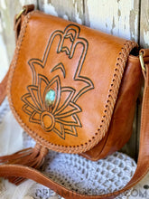 Load image into Gallery viewer, Hamsa Hand Leather Crossbody Boho Handbag-Crossbody Bag-Dreamtime Boho-Dreamtime Boho