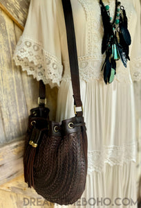 Gypsy Weave Handcrafted Leather Boho Bag - Fringe Free-Crossbody Bag-Dreamtime Boho -Antique Brown-Dreamtime Boho