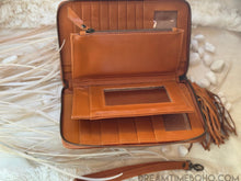 Load image into Gallery viewer, Hand Tooled Leather Wallet with Wristlet &amp; Tassel – Boho Chic Style-Apparel &amp; Accessories-Dreamtime Boho -Dreamtime Boho