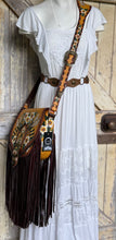 Load image into Gallery viewer, Bee Story Luxe Fringe Leather Crossbody Bag – Hand Painted Floral Bee Boho Bag
