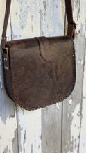 Load image into Gallery viewer, Hand Tooled Rustic Rose Leather Crossbody Saddle Bag