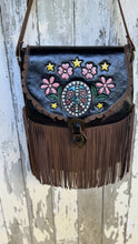 Load image into Gallery viewer, Handpainted Peace Sign Double Fringe Leather Boho Bag