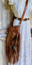 Load image into Gallery viewer, Rustic Feather Crossbody Leather Fringe Boho Bag