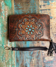 Load image into Gallery viewer, Hand Tooled Leather Mandala Wallet Purse - Antique Brown