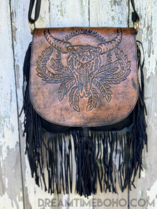 Hand Tooled Buffalo Vine Crossbody Leather Boho Bag-Boho Handbags-Dreamtime Boho-Dreamtime Boho