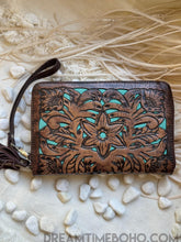 Load image into Gallery viewer, Floral Turquoise Hand Tooled Leather Wallet Purse-Apparel &amp; Accessories-Dreamtime Boho -Dreamtime Boho