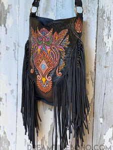 Boho Owl Magic Hand Tooled Leather Fringe Bag-Handbags, Wallets & Cases-Dreamtime Boho -Dreamtime Boho