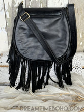 Load image into Gallery viewer, Hand Tooled Crystal Moon Leather Fringe Boho Bag-Leather Boho bag-Dreamtime Boho-Brown-Dreamtime Boho