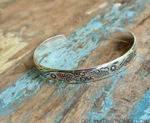 Handcrafted 925 Sterling Silver Engraved Bangle - Wild Horizon-Apparel & Accessories-Dreamtime Boho -Dreamtime Boho