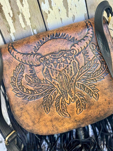 Hand Tooled Buffalo Vine Crossbody Leather Boho Bag-Boho Handbags-Dreamtime Boho-Dreamtime Boho