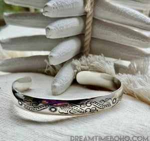 Handcrafted 925 Sterling Silver Engraved Bangle - Wild Horizon-Apparel & Accessories-Dreamtime Boho -Dreamtime Boho