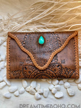 Load image into Gallery viewer, Turquoise Teardrop Mandala Hand Tooled Leather Wallet Purse-Apparel &amp; Accessories-Dreamtime Boho -Dreamtime Boho
