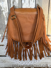 Load image into Gallery viewer, Hand Tooled Lotus Flower Leather Fringed Boho Bag-Boho Fringe Bag-Dreamtime Boho-Dreamtime Boho