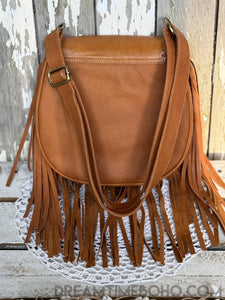 Hand Tooled Lotus Flower Leather Fringed Boho Bag-Boho Fringe Bag-Dreamtime Boho-Dreamtime Boho