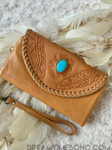 Handcrafted Feather Boho Wallet Leather Purse-Leather Boho Wallet-Dreamtime Boho-Tan-Dreamtime Boho