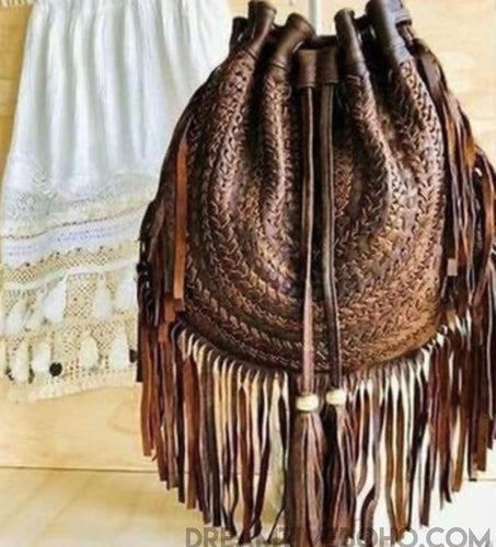 Gypsy Weave Leather Fringe Boho Bag Antique Brown-Boho Handbags-Dreamtime Boho-Antique Brown-Dreamtime Boho