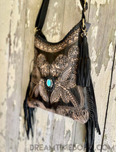 Load image into Gallery viewer, Hand Tooled Dragonfly Leather Crossbody Boho Bag-Crossbody Bag-Dreamtime Boho -Dreamtime Boho
