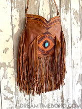 Load image into Gallery viewer, Gypsy Feather Hand Tooled Fringed Leather Boho Bag-Fringed Bag-Dreamtime Boho -Antique Brown-Dreamtime Boho