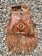 Load image into Gallery viewer, Gypsy Feather Hand Tooled Fringed Leather Boho Bag-Fringed Bag-Dreamtime Boho -Tan-Dreamtime Boho